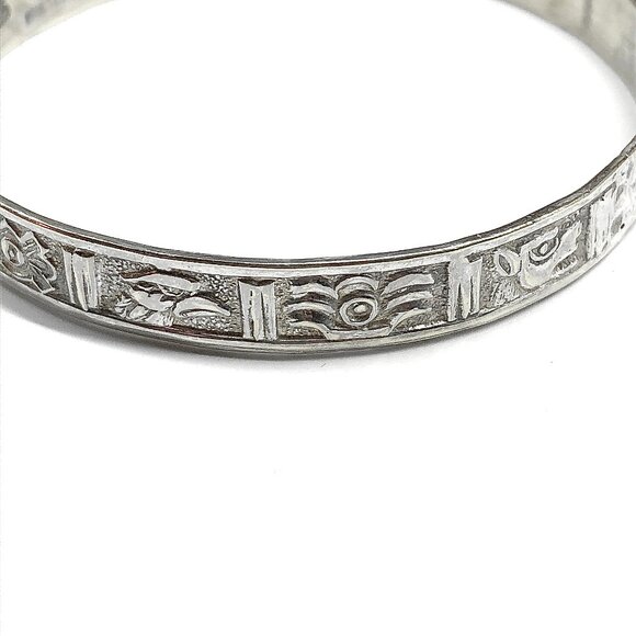 Vintage Mayan Idol Design Sterling Silver Bangle Bracelet - Picture 3 of 10